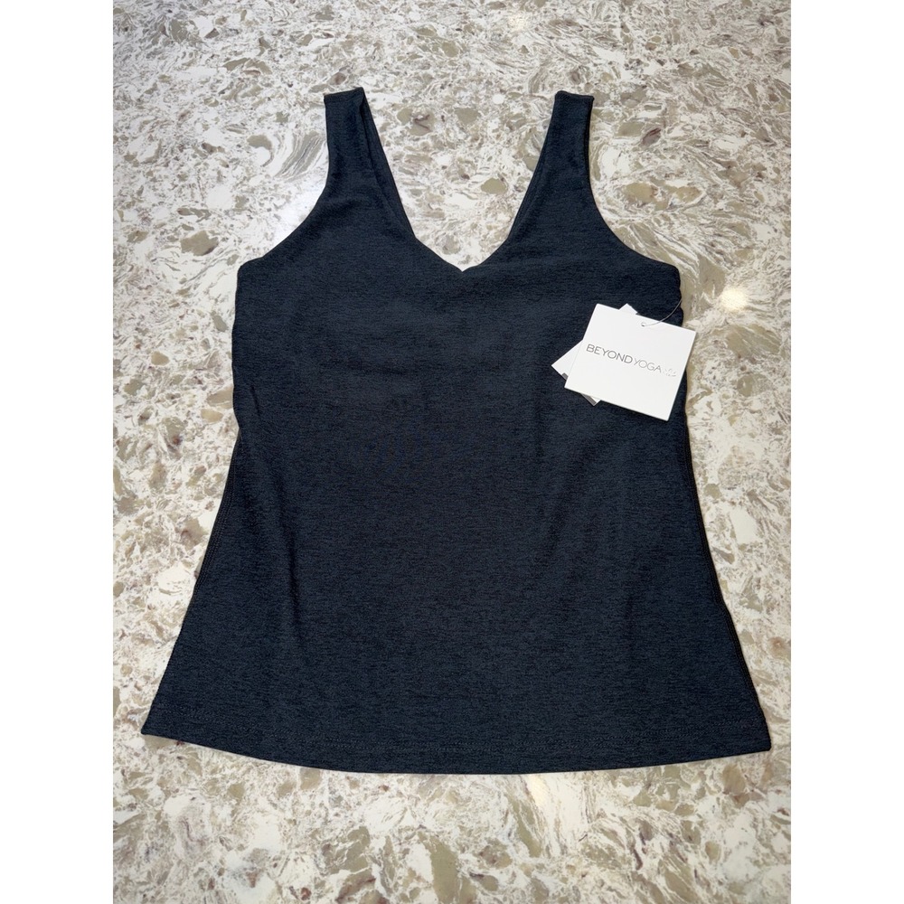Beyond Yoga Spacedye Slim Fit Tank Top Black V-Neck Athleisure Womens Small NWT